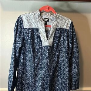 Lands' End Floral Blue and White Tunic Top